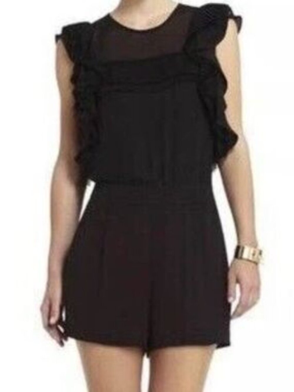 BCBGMAXAZRIA Agnes Pleated Ruffle Romper - Black - 04